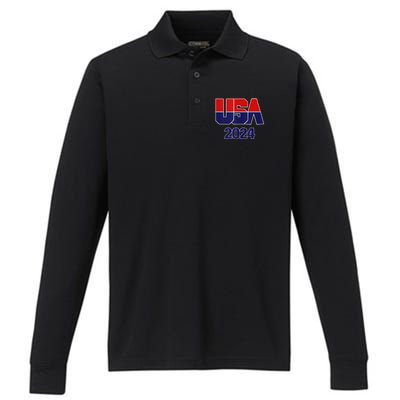 Usa Team 2024 Souvenir American Sports Performance Long Sleeve Polo