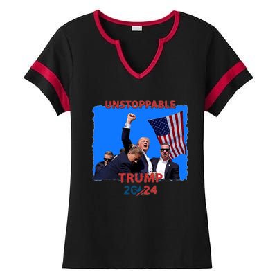 Unstoppable Trump 2024 Donald Trump Survived Shooter Ladies Halftime Notch Neck Tee