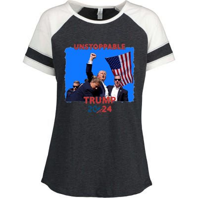 Unstoppable Trump 2024 Donald Trump Survived Shooter Enza Ladies Jersey Colorblock Tee