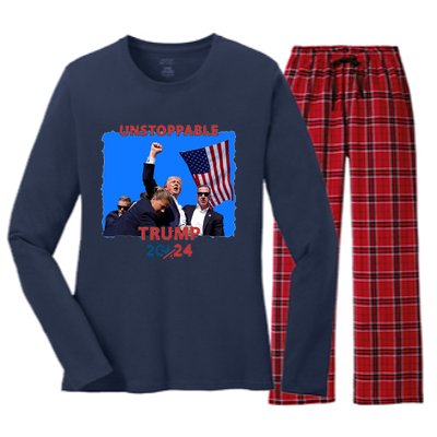 Unstoppable Trump 2024 Donald Trump Survived Shooter Women's Long Sleeve Flannel Pajama Set 