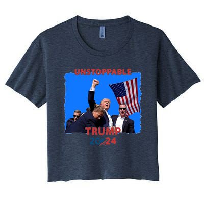 Unstoppable Trump 2024 Donald Trump Survived Shooter Women's Crop Top Tee