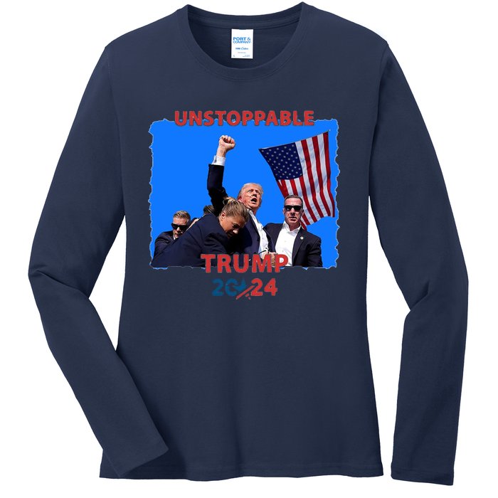 Unstoppable Trump 2024 Donald Trump Survived Shooter Ladies Long Sleeve Shirt