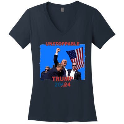 Unstoppable Trump 2024 Donald Trump Survived Shooter Women's V-Neck T-Shirt