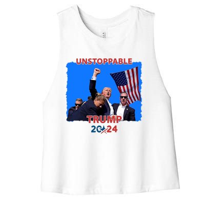 Unstoppable Trump 2024 Donald Trump Survived Shooter Women's Racerback Cropped Tank