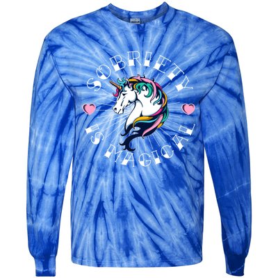 Unicorn Tattoo Art Sobriety Is Magical Na Aa Recovery Gift Tie-Dye Long Sleeve Shirt