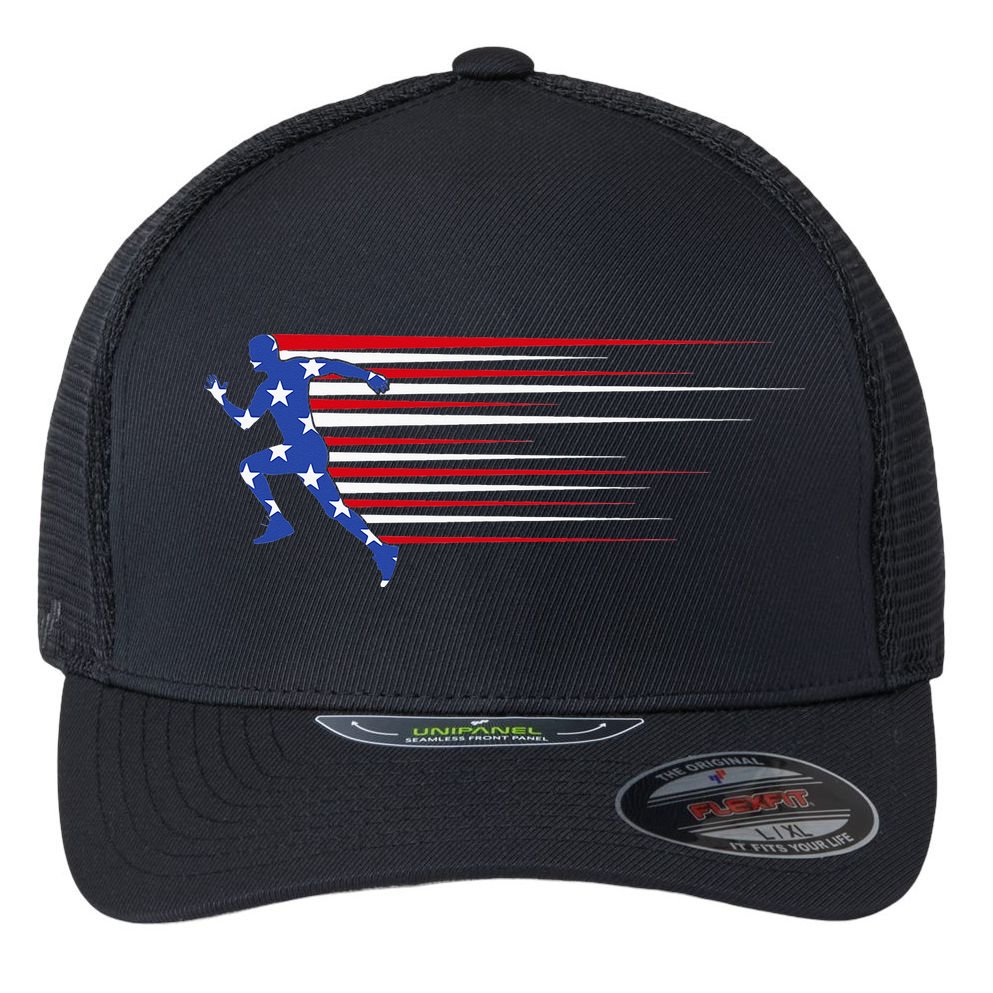 USA Track and field team American flag US Flexfit Unipanel Trucker Cap