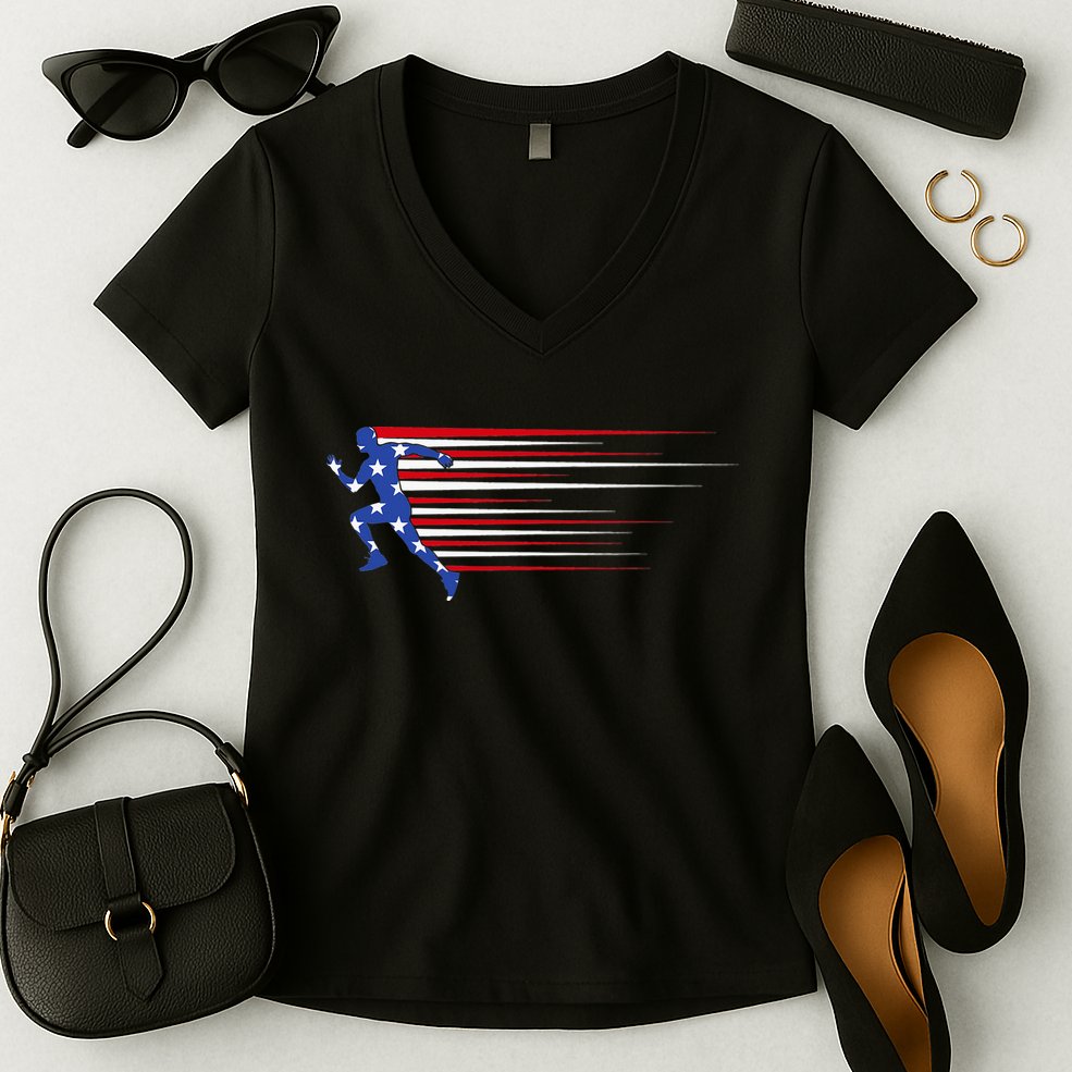 USA Track and field team American flag US Women's V-Neck T-Shirt