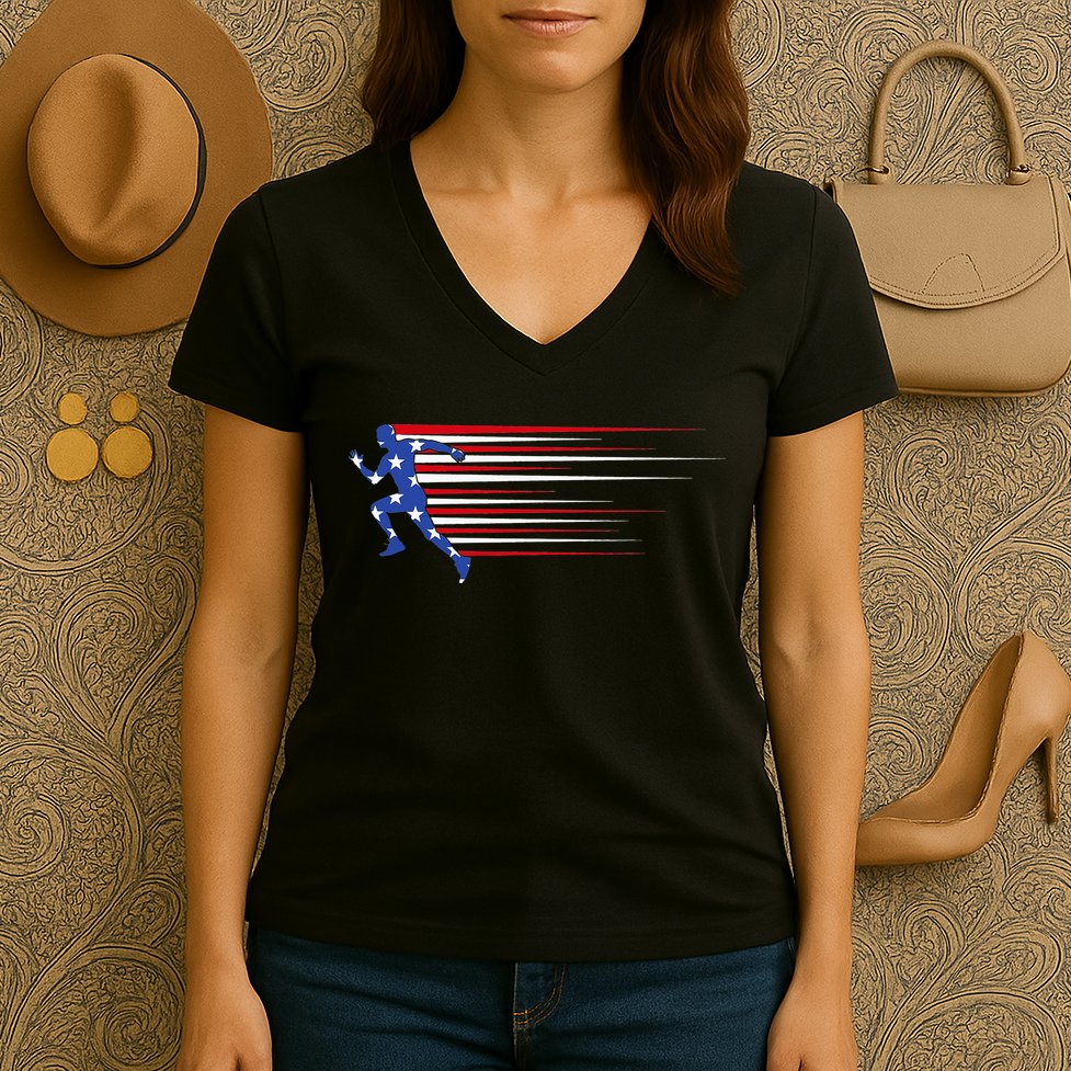 USA Track and field team American flag US Women's V-Neck T-Shirt