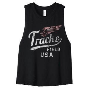 Usa Track And Field Faded Jersey Women's Racerback Cropped Tank