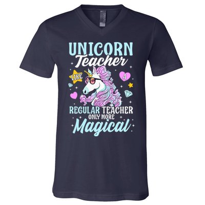 Unicorn Teacher Back To School Cute Magic Teacher V-Neck T-Shirt
