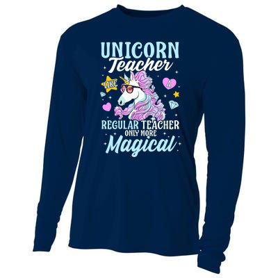 Unicorn Teacher Back To School Cute Magic Teacher Cooling Performance Long Sleeve Crew