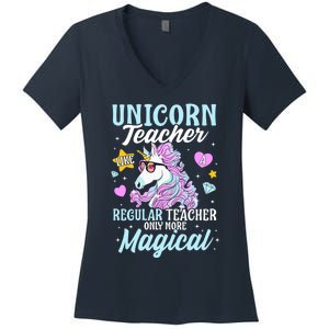 Unicorn Teacher Back To School Cute Magic Teacher Women's V-Neck T-Shirt