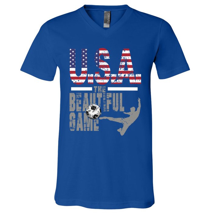 Usa The Beautiful Game Football Soccer America Player Top Cute Gift V-Neck T-Shirt