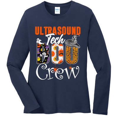 Ultrasound Tech Boo Crew Leopard Funny Halloween Costume Ladies Long Sleeve Shirt