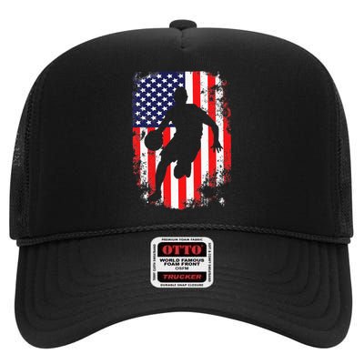 USA Team Basketball 2021 Supporter American Patriotic Flag High Crown Mesh Back Trucker Hat