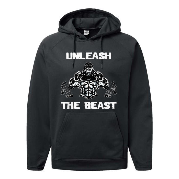 Unleash The Beast Gorilla Body Building Motivation Gift Performance Fleece Hoodie