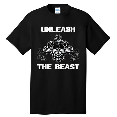 Unleash The Beast Gorilla Body Building Motivation Gift Tall T-Shirt