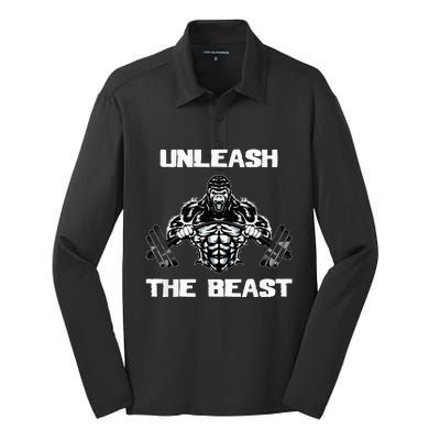 Unleash The Beast Gorilla Body Building Motivation Gift Silk Touch Performance Long Sleeve Polo