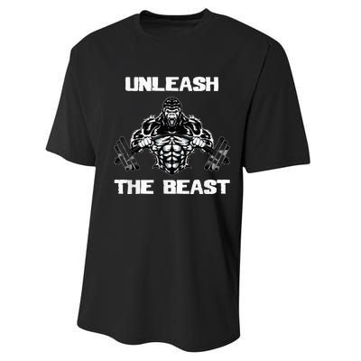 Unleash The Beast Gorilla Body Building Motivation Gift Performance Sprint T-Shirt