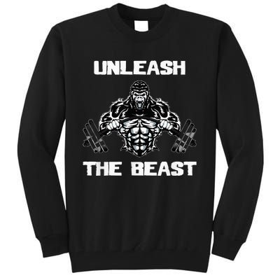 Unleash The Beast Gorilla Body Building Motivation Gift Tall Sweatshirt