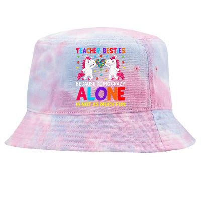 Unicorn Teacher Besties Autism Awareness Autism Teacher Tie-Dyed Bucket Hat