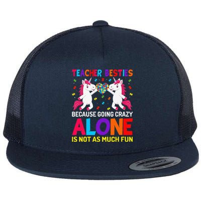 Unicorn Teacher Besties Autism Awareness Autism Teacher Flat Bill Trucker Hat