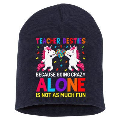 Unicorn Teacher Besties Autism Awareness Autism Teacher Short Acrylic Beanie