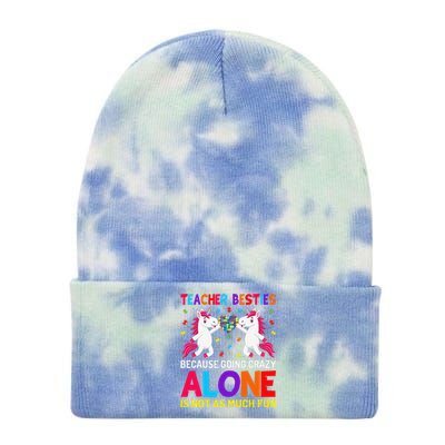 Unicorn Teacher Besties Autism Awareness Autism Teacher Tie Dye 12in Knit Beanie