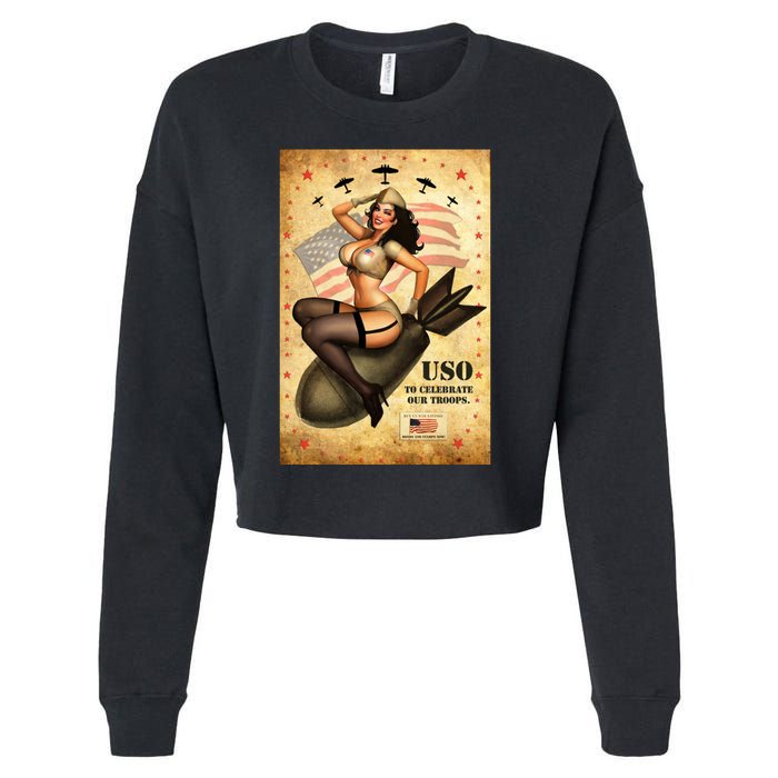 USO To Celebrate Our Troops Bombshell Cropped Pullover Crew
