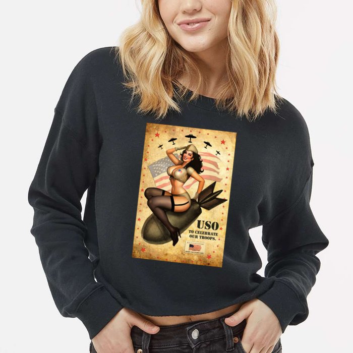 USO To Celebrate Our Troops Bombshell Cropped Pullover Crew