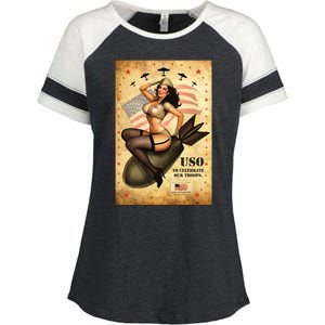 USO To Celebrate Our Troops Bombshell Enza Ladies Jersey Colorblock Tee