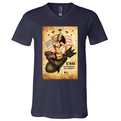USO To Celebrate Our Troops Bombshell V-Neck T-Shirt