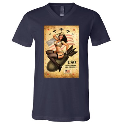 USO To Celebrate Our Troops Bombshell V-Neck T-Shirt