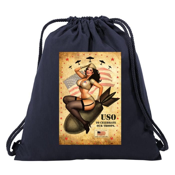 USO To Celebrate Our Troops Bombshell Drawstring Bag