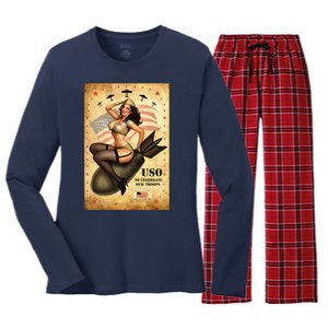 USO To Celebrate Our Troops Bombshell Women's Long Sleeve Flannel Pajama Set 