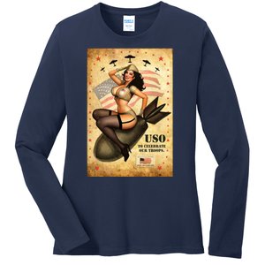 USO To Celebrate Our Troops Bombshell Ladies Long Sleeve Shirt