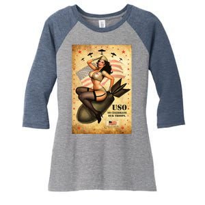 USO To Celebrate Our Troops Bombshell Women's Tri-Blend 3/4-Sleeve Raglan Shirt