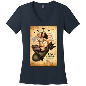 USO To Celebrate Our Troops Bombshell Women's V-Neck T-Shirt