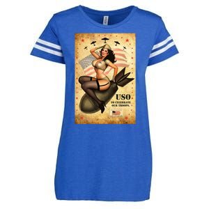 USO To Celebrate Our Troops Bombshell Enza Ladies Jersey Football T-Shirt