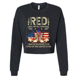 Until They Come Home My Soldier US Flag Red Friday Military Cropped Pullover Crew