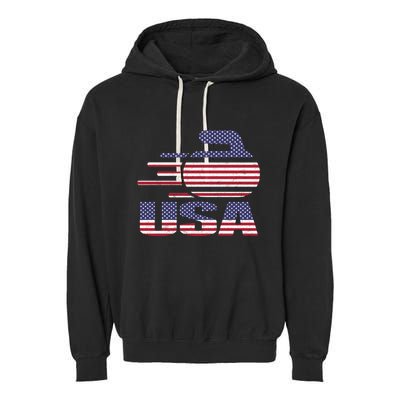 Usa Team Curling Rock Jersey American Flag Winter Sport Gift Cute Gift Garment-Dyed Fleece Hoodie