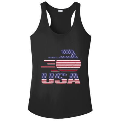 Usa Team Curling Rock Jersey American Flag Winter Sport Gift Cute Gift Ladies PosiCharge Competitor Racerback Tank