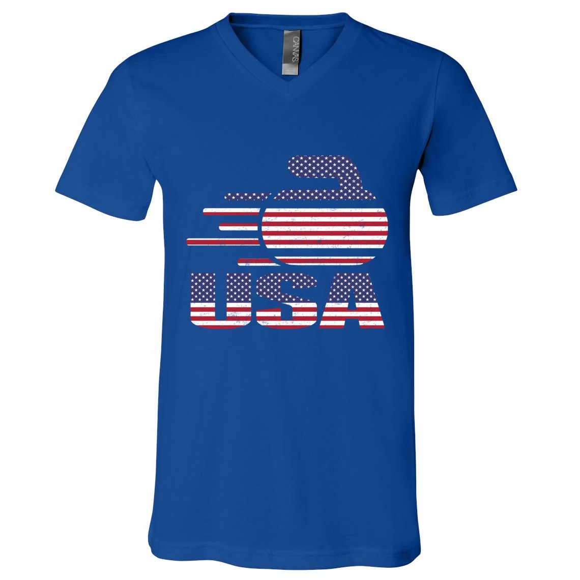 Usa Team Curling Rock Jersey American Flag Winter Sport Gift Cute Gift V-Neck T-Shirt