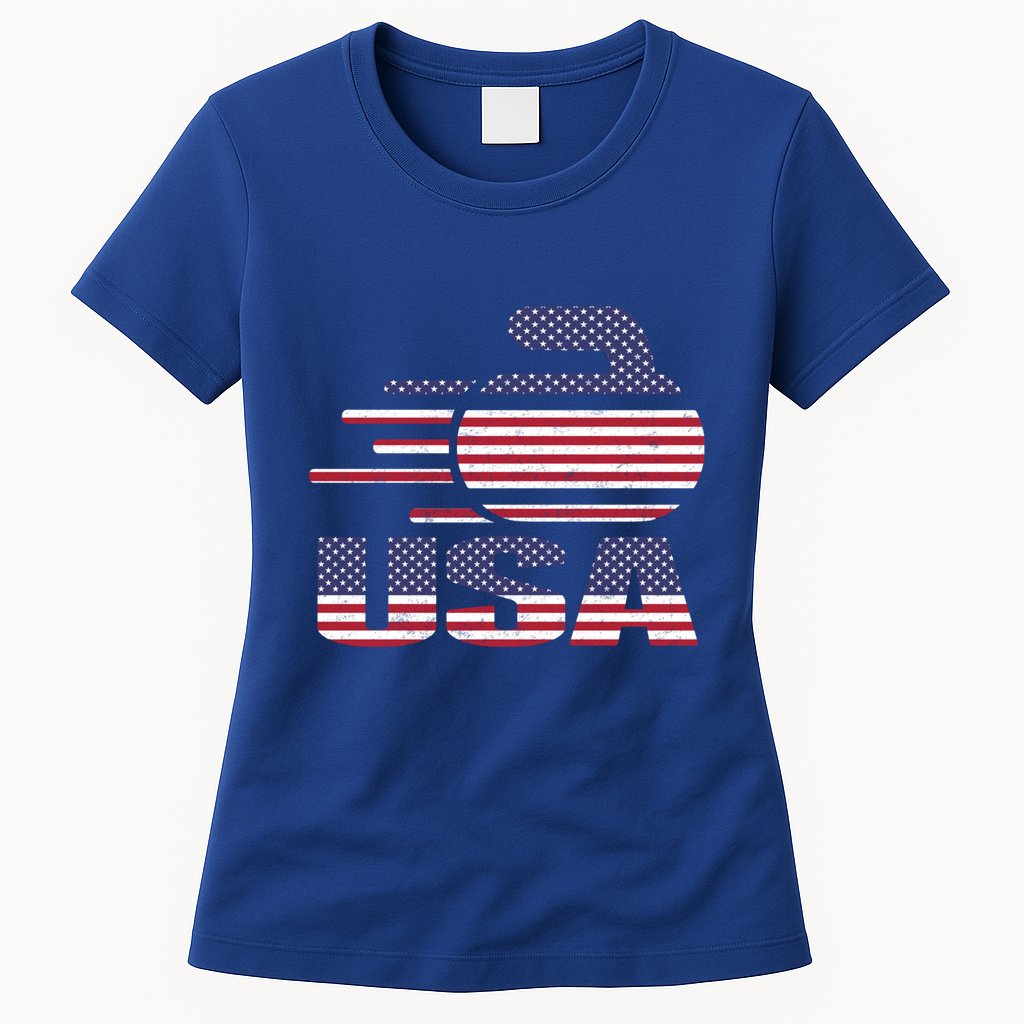 Usa Team Curling Rock Jersey American Flag Winter Sport Gift Cute Gift Womens T-Shirt
