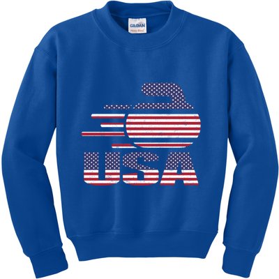 Usa Team Curling Rock Jersey American Flag Winter Sport Gift Cute Gift Kids Sweatshirt