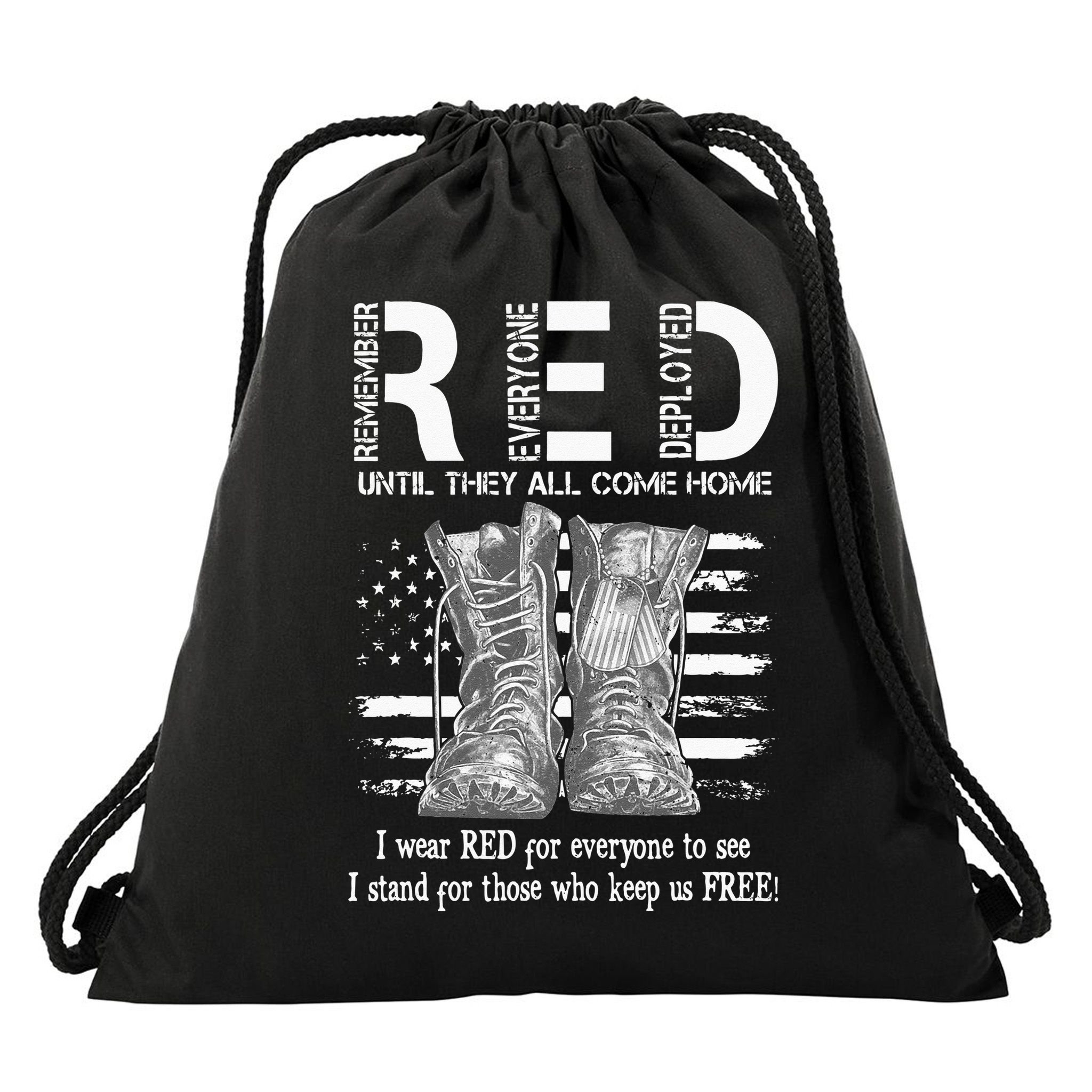 Until They Come Home My Soldier US Flag Red Friday Military Drawstring Bag