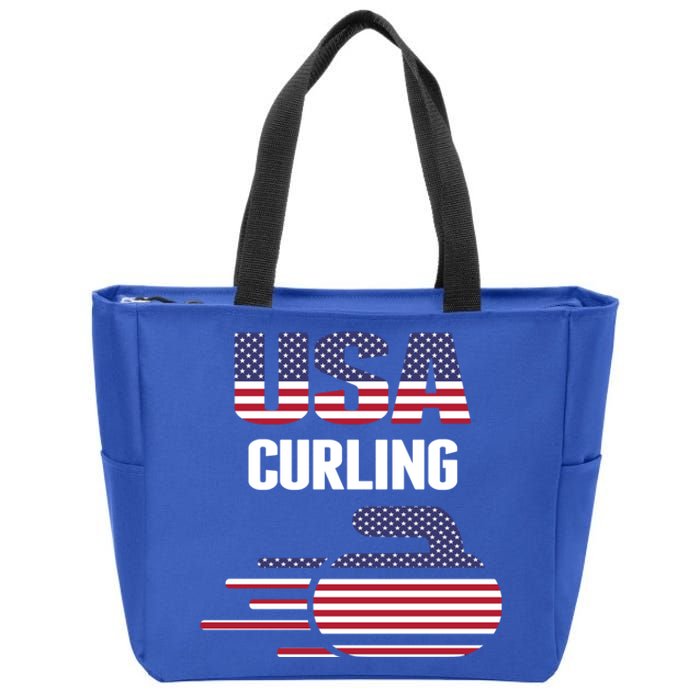 Usa Team Curling Rock Jersey Vintage Winter Sports Lovers Cool Gift Zip Tote Bag