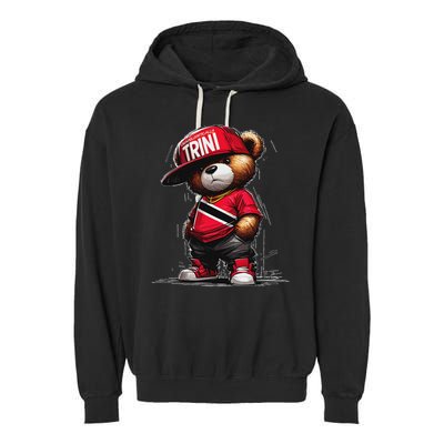 Unapologetically Trini Cool Teddy Bear Trinidad Flag Art Garment-Dyed Fleece Hoodie