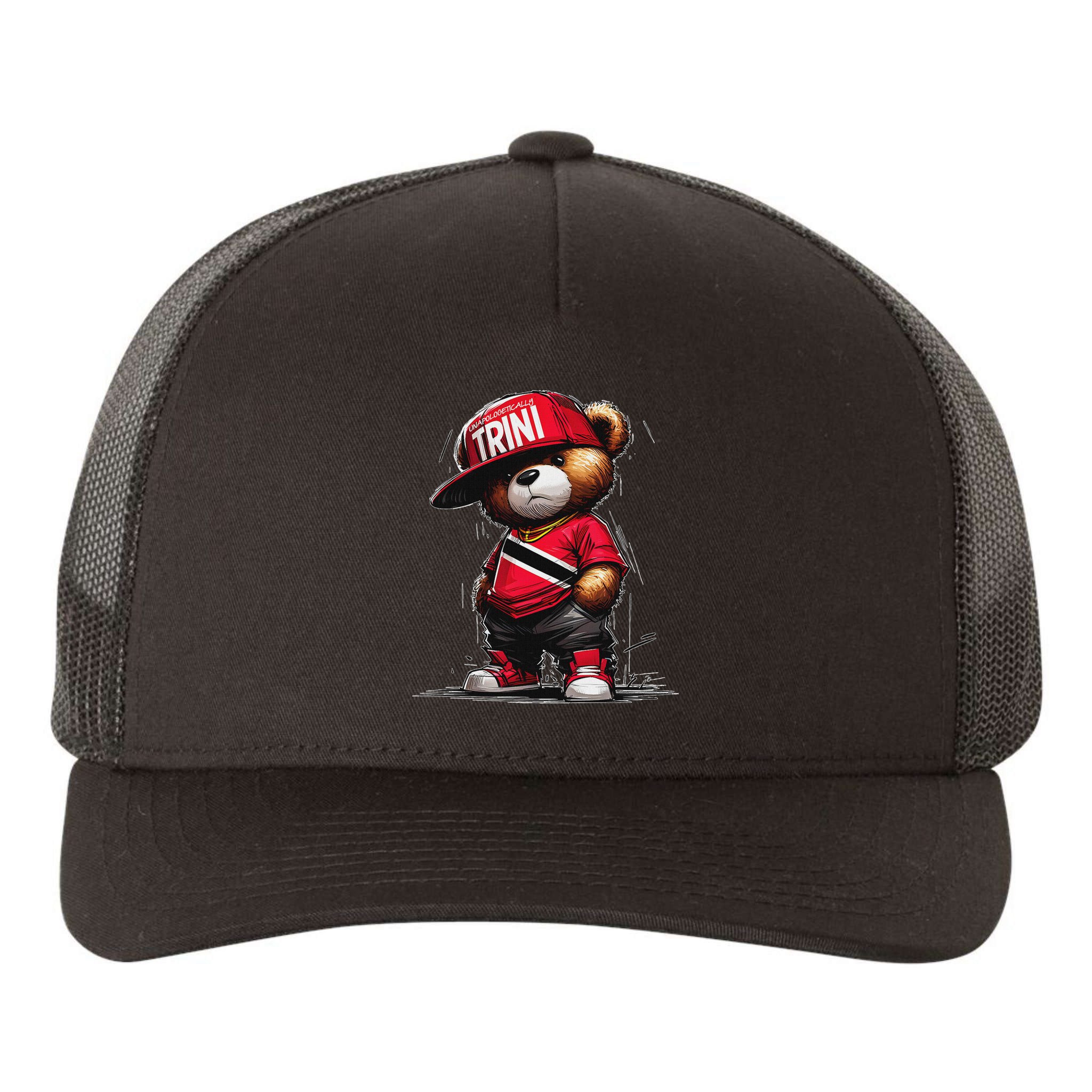Unapologetically Trini Cool Teddy Bear Trinidad Flag Art Yupoong Adult 5-Panel Trucker Hat
