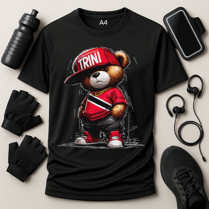 Unapologetically Trini Cool Teddy Bear Trinidad Flag Art Cooling Performance Crew T-Shirt